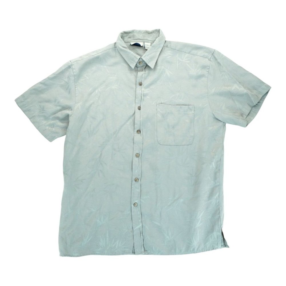 Island Shores Mens Large Green Floral Button Front Hawaiian Shirt